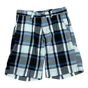 West49 Shorts Mens 30 Blue Gray Black Plaid Flat Front Casual Summer Skater